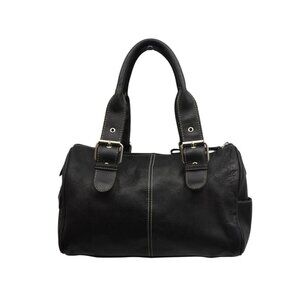 Tig & Co Black Leather Handbag Satchel Double Handles Purse